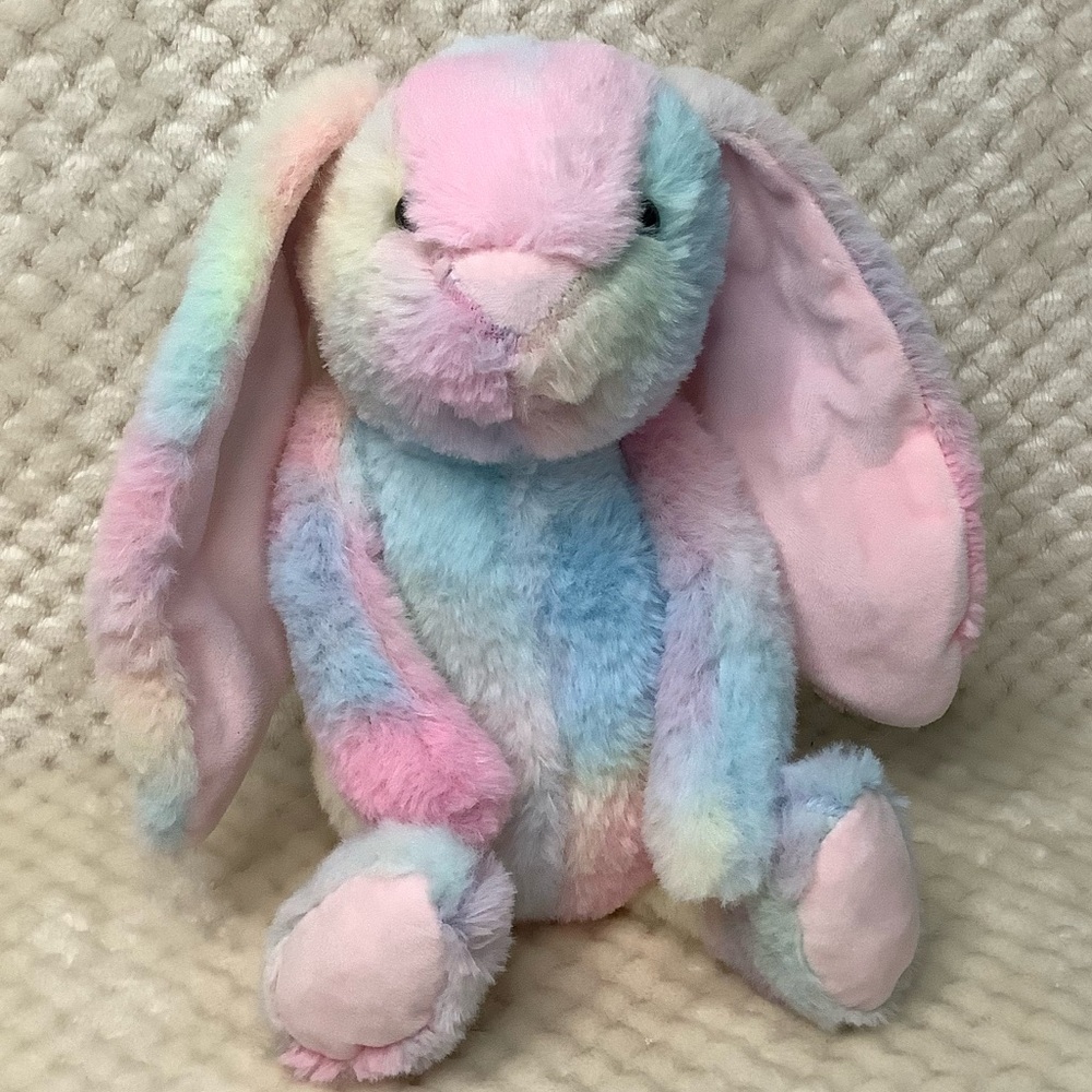 Kellytoy Plush Tie Dye Rainbow Pastel Bunny Rabbit Stuffed Animal Multi Colour